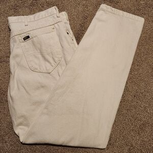 Vintage Lee White Denim Jeans FITS 36x32 Straight Leg Five Pocket Made USA 90s